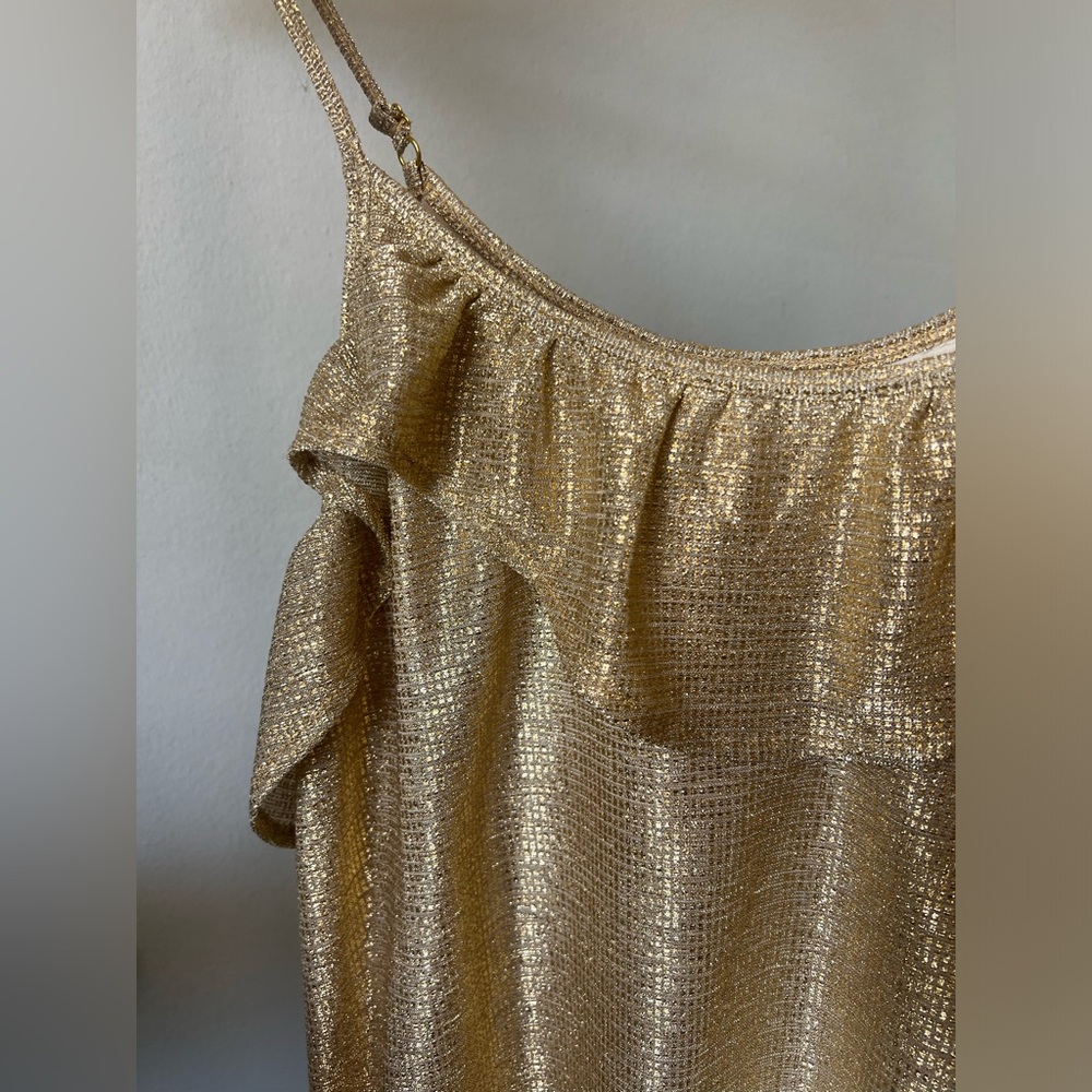 Nordstrom June & Hudson Metallic Gold Ruffles Adjustable Strap Tank Top Med NWT